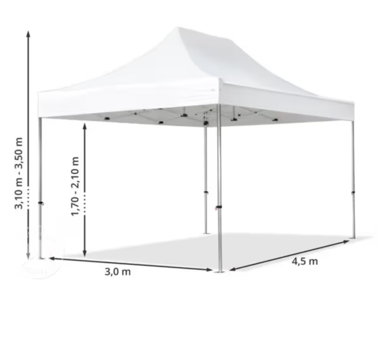 Vit markis med måtten 3 m x 4,5 m och höjd 2,1 m.