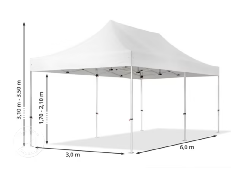 Vit markis med mätningar 3x3 meter, idealisk för båda inomhus och utomhusevenemang.